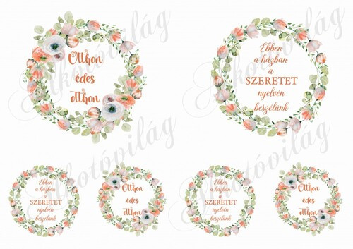 Otthon édes otthon barackvirág színű virágos körökben 10-13 cm-es hímzőkerethez