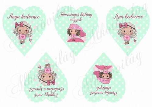 Cuki kislányok pöttyös szíveken FELIRATOKKAL