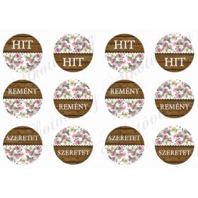   Fa és rózsamintás körök HIT-REMÉNY-SZERETET feliratokkal