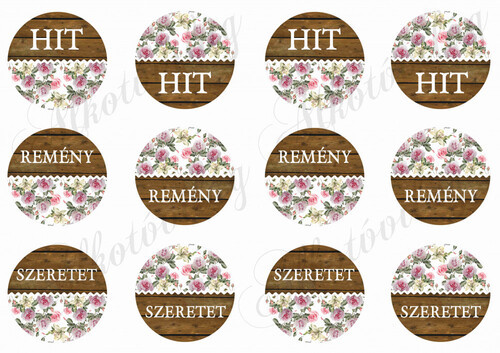 Fa és rózsamintás körök HIT-REMÉNY-SZERETET feliratokkal