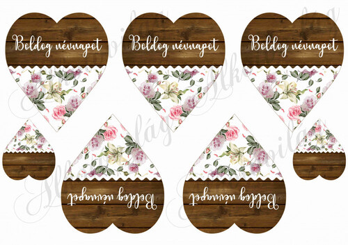 Fa és rózsamintás szívek - BOLDOG NÉVNAPOT felirattal