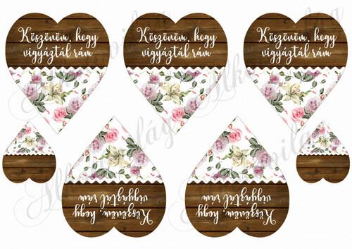 Fa és rózsamintás szívek - KÖSZÖNÖM, HOGY VIGYÁZTÁL RÁM felirattal