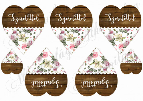 Fa és rózsamintás szívek - SZERETETTEL felirattal