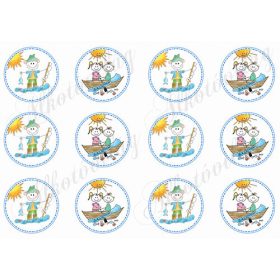   Balatoni képek - horgász és csónakázó emberkék körökben - BALATON felirattal