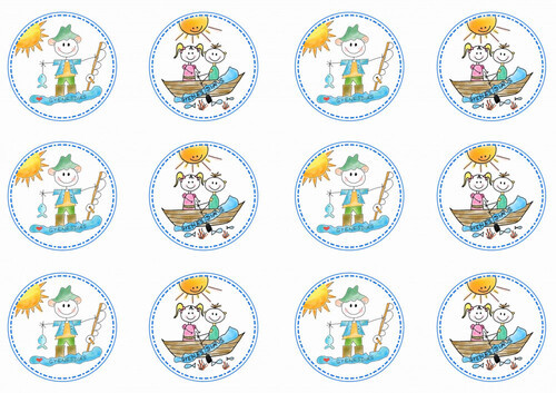 Balatoni képek - horgász és csónakázó emberkék körökben - GYENESDIÁS felirattal