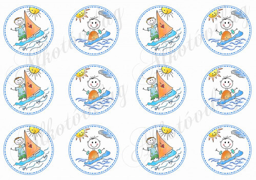 Balatoni képek - szörföző és fürdőző emberkék körökben