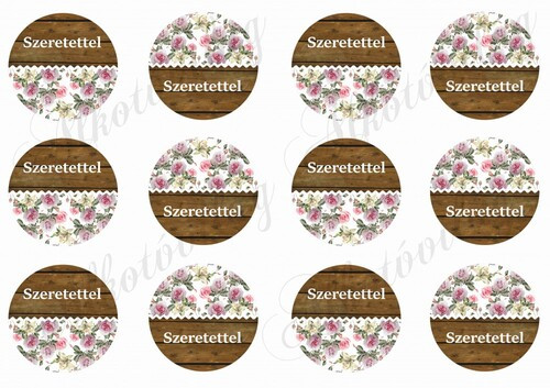 Fa és rózsamintás körök SZERETETEL felirattal