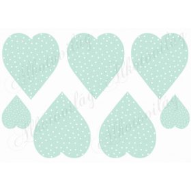 Fehér pöttyös szívek menta alapon