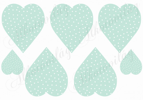 Fehér pöttyös szívek menta alapon
