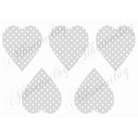 Szürke alapon fehér pöttyös duci szívek