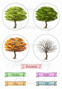 Évszakok fákkal és feliratokkal