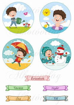 Évszakok gyerekes képekkel és feliratokkal