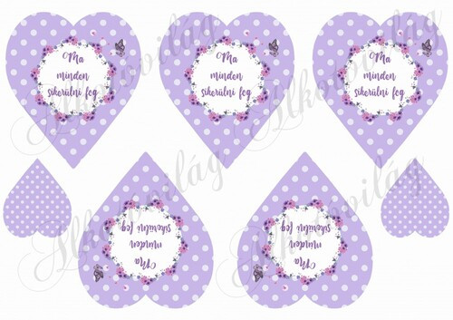 Lila alapon pöttyös szívek koszorúval - MA MINDEN SIKERÜLNI FOG felirattal
