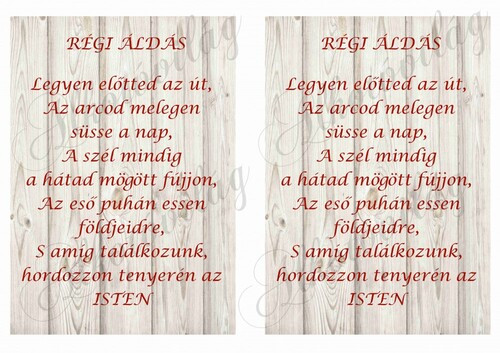 Régi áldás idézet fa alapon PIROSSAL 2 db