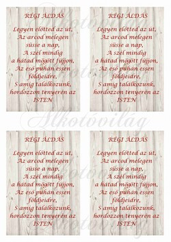 Régi áldás idézet fa alapon PIROSSAL 4 db