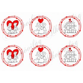   Kézzel rajzolt fiú-lány szíves koszorúkban VALENTIN napra