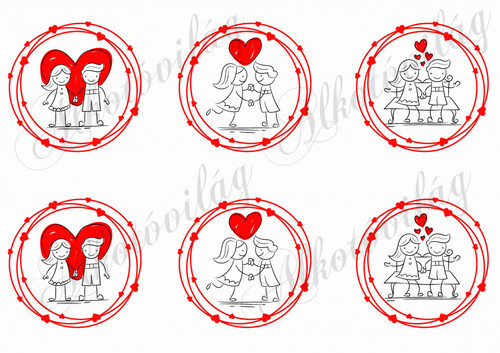 Kézzel rajzolt fiú-lány szíves koszorúkban VALENTIN napra