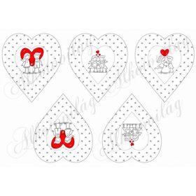 Kézzel rajzolt fiú-lány szürke apró szíves szívekben