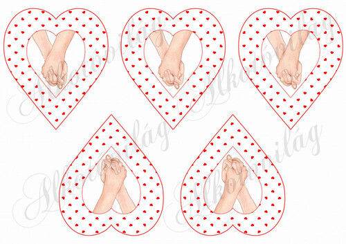 Piros apró szív mintás szívek összekulcsolt kezekkel