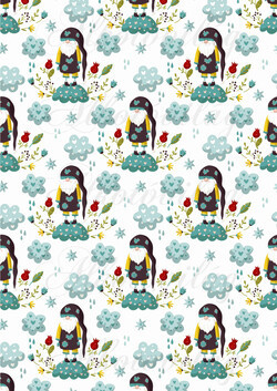 Valentin napi cuki manók virágokkal, szíves felhőkkel