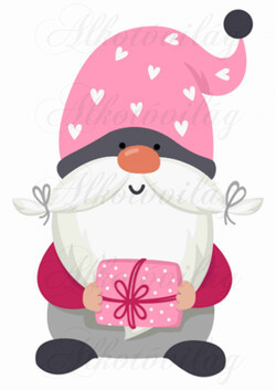 Valentin napi manó rózsaszín sapiban ajándékcsomaggal