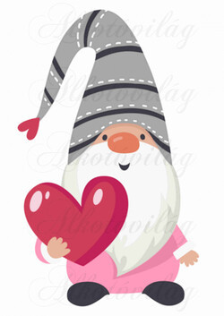 Valentin napi manó szürke sapiban szívvel