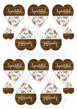 Fa és rózsa mintás szívek SZERETETTEL felirattal kicsiben