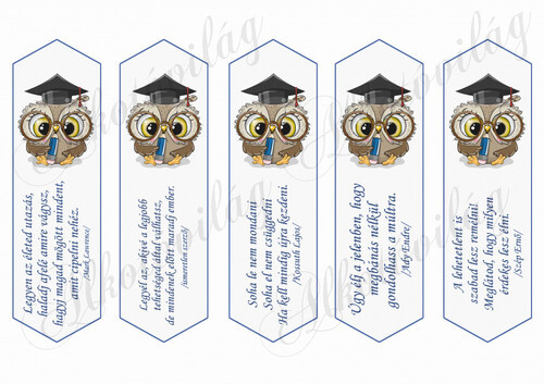 Ballagási könyvjelzők baglyokkal, idézetekkel