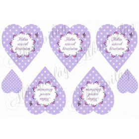   Lila alapon pöttyös szívek koszorúval - HÁLÁS SZÍVVEL KÖSZÖNÖM felirattal