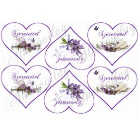 Levendulás szívek SZERETETTEL felirattal