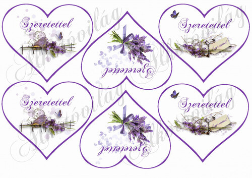 Levendulás szívek SZERETETTEL felirattal