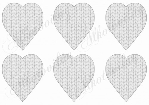 Kötött mintájú szívek szürkés árnyalatban - 6 db
