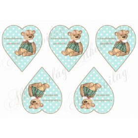   Pöttyös zöld szívek barna kerettel, macival - KISUNOKÁMNAK SZERETETTEL felirattal