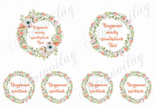 Nagymami mindig számíthatunk rád felirat virágos koszorúkban 9,5 cm