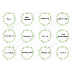 Fűszerek nevei zöld leveles keretekben 2