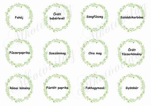 Fűszerek nevei zöld leveles keretekben 2
