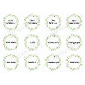 Fűszerek nevei zöld leveles keretekben