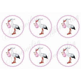 Gólya kislánnyal csavart pink körökben