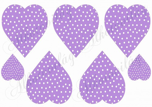 Kézzel festett kiscsibék virágokkal pöttyös lila szívekben - HÁTULJA