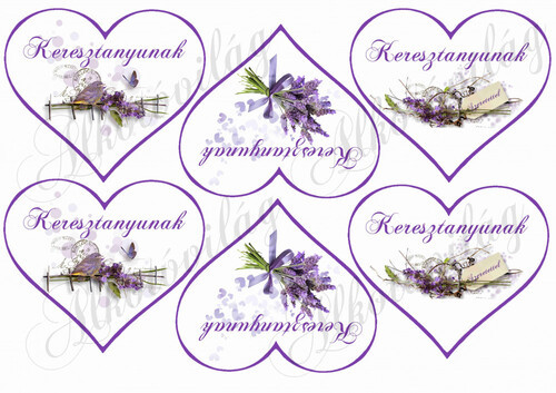 Levendulás szívek - KERESZTANYUNAK felirattal