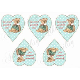   Pöttyös szívek cuki macival - SZERETETTEL GONDOLOK RÁD felirattal