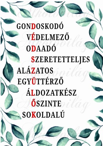 Dédszülős felirat zöld leveles keretben - PIROS FELIRATTAL