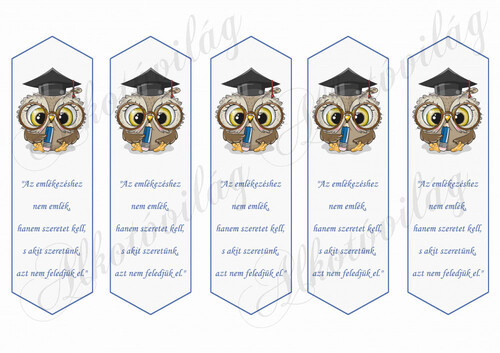 Ballagási könyvjelzők baglyokkal- Az emlékezéshez... idézettel