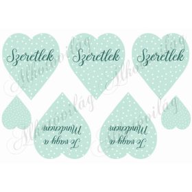   Zöld szívek fehér pöttyökkel - szeretlek és más felirattal