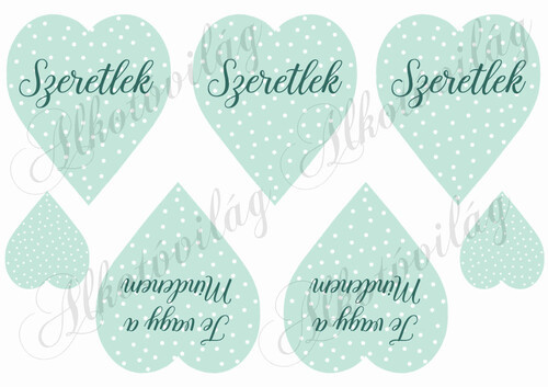 Zöld szívek fehér pöttyökkel - szeretlek és más felirattal
