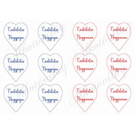   Szívek - 6 cm kék, piros kerettel, Csodálatos Nagypapa és Nagymama feliratokkal