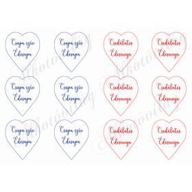   Szívek - 6 cm kék, piros kerettel, Csupa szív Édesapa, Csodálatos Édesanya feliratokkal