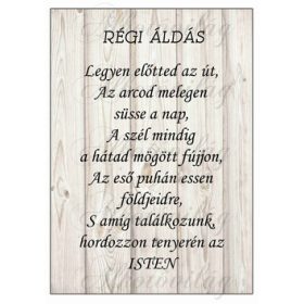 Régi áldás fa háttéren fekete betűkkel