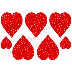 Piros szívek fehér pöttyökkel - 10,5x9 cm