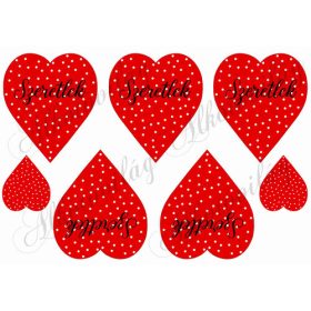   Piros szívek fehér pöttyökkel SZERETLEK felirattal - 10,5x9 cm